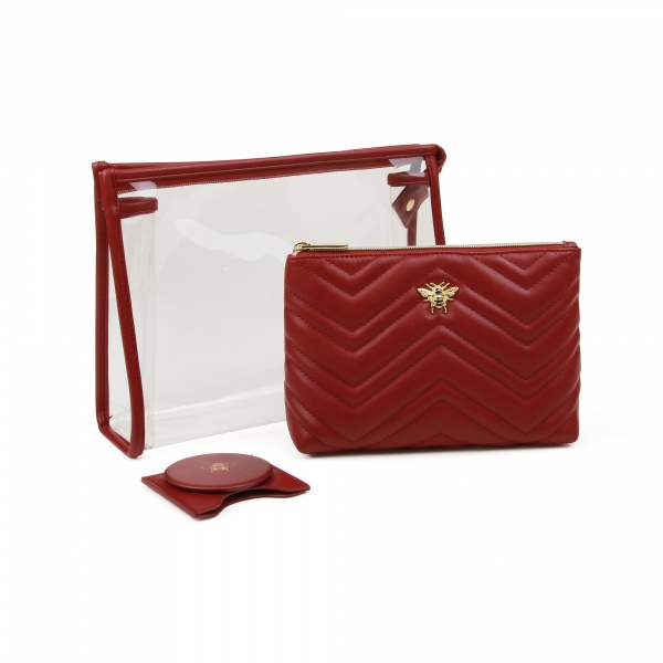 Alice Wheeler Cosmetics Makeup Bags Set - Quilted Pomegranate